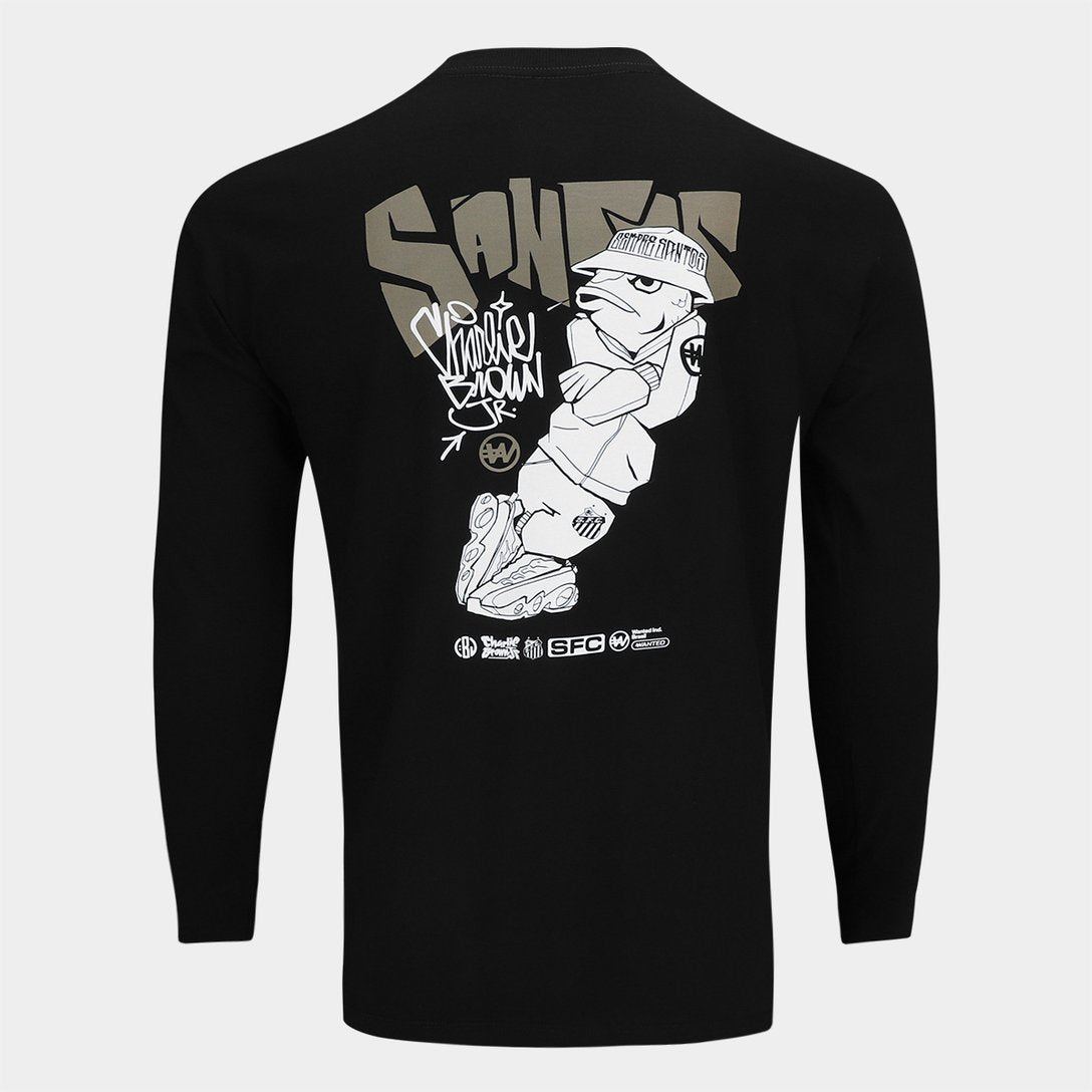 Camiseta Manga Longa Santos Fish Drip Masculina - Preto