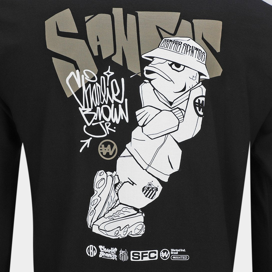 Camiseta Manga Longa Santos Fish Drip Masculina - Preto