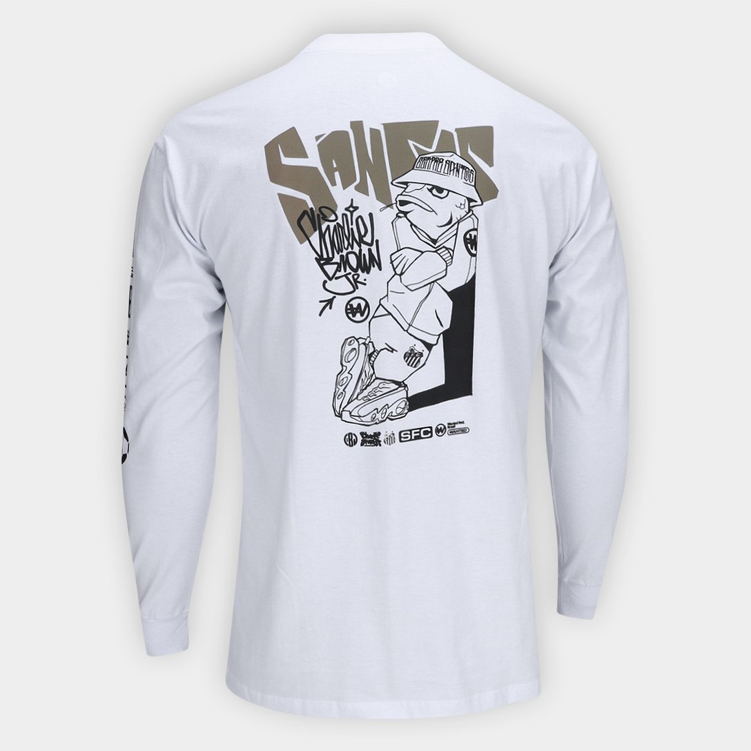 Camiseta Manga Longa Santos Fish Drip Masculina - Branco