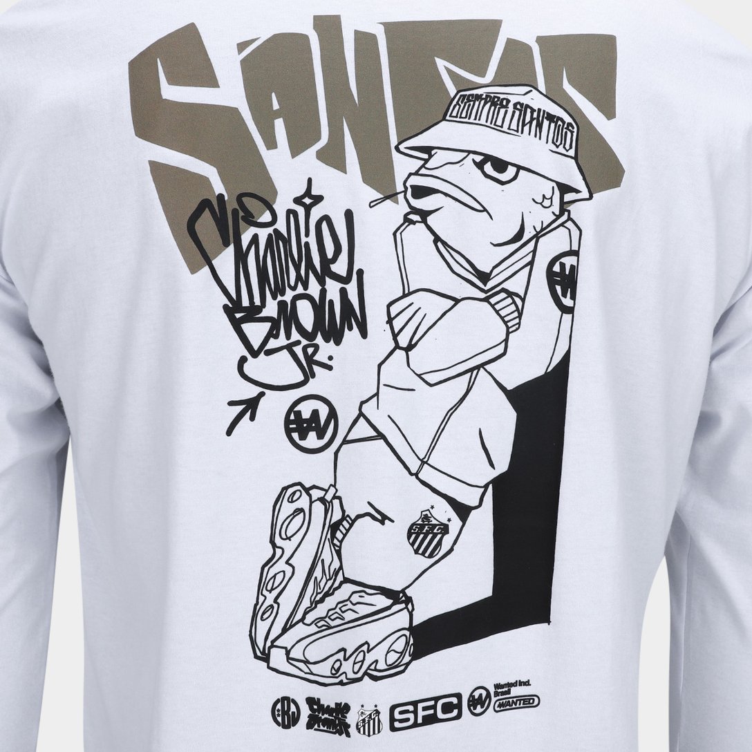 Camiseta Manga Longa Santos Fish Drip Masculina - Branco